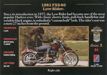 1992-93 Collect-A-Card Harley Davidson #64 1981 Low Rider Back