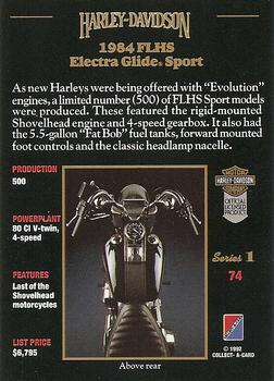 1992-93 Collect-A-Card Harley Davidson #74 1984 Electra Glide Sport Back