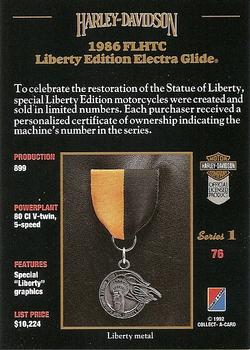 1992-93 Collect-A-Card Harley Davidson #76 1986 Electra Glide Liberty Edition Back