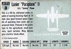 1956 Topps Jets (R707-1) #3 Lanier Paraplane Back
