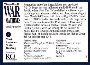 1993 The Richards Group World War II War Machines #9 North American P-51D Mustang Back