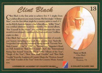 1992 Collect-A-Card Country Classics #13 Clint Black Back