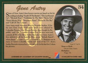 1992 Collect-A-Card Country Classics #34 Gene Autry Back