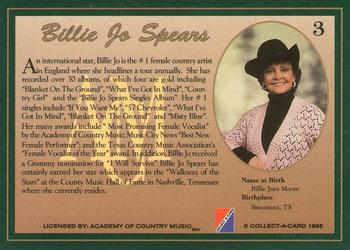 1992 Collect-A-Card Country Classics #3 Billie Jo Spears Back