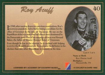 1992 Collect-A-Card Country Classics #40 Roy Acuff Back