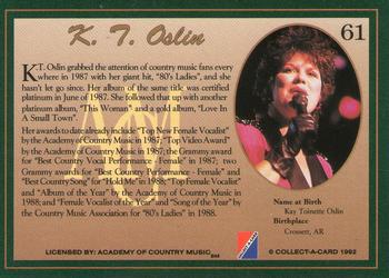 1992 Collect-A-Card Country Classics #61 K. T. Oslin Back