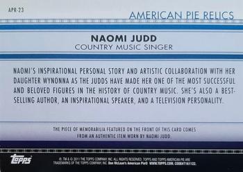 2011 Topps American Pie - Relics #APR-23 Naomi Judd Back