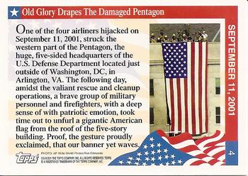 2001 Topps Enduring Freedom #4 Old Glory Drapes The Damaged Pentagon Back