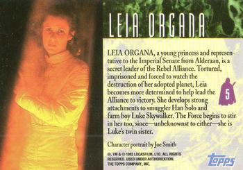 1993 Topps Star Wars Galaxy #5 Leia Organa Back