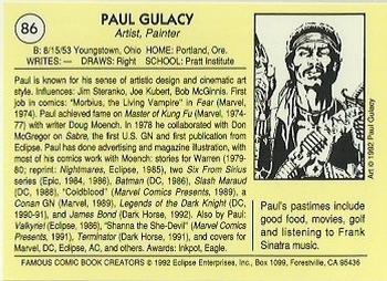 1992 Eclipse Famous Comic Book Creators #86 Paul Gulacy Back