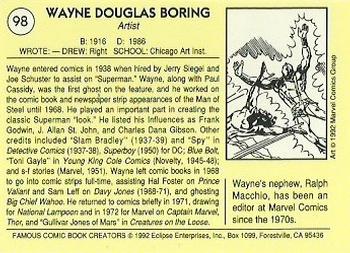 1992 Eclipse Famous Comic Book Creators #98 Wayne Boring Back