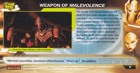 2009 Topps Widevision Star Wars: The Clone Wars #9 Weapon of Malevolence Back