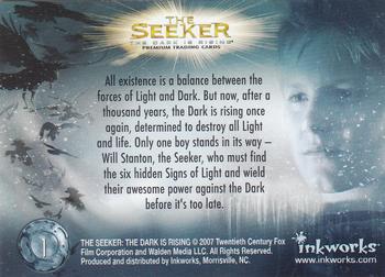 2007 Inkworks The Seeker Dark is Rising #1 The Seeker - The Dark is Rising Title Card Back