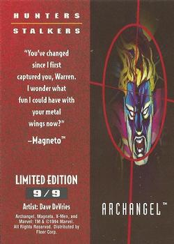 1995 Fleer Ultra X-Men - Hunters & Stalkers Gold #9 Archangel Back