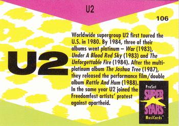 1991 Pro Set SuperStars MusiCards #106 U2 Back