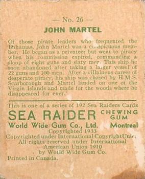 1933 World Wide Gum Sea Raiders (Canadian Version / English) (V359-1) #26 John Martel Back
