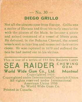 1933 World Wide Gum Sea Raiders (Canadian Version / English) (V359-1) #30 Diego Grillo Back
