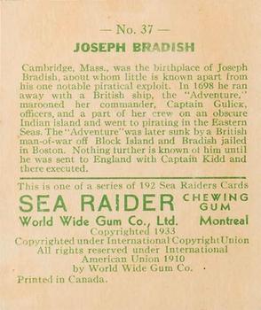 1933 World Wide Gum Sea Raiders (Canadian Version / English) (V359-1) #37 Joseph Bradish Back