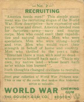 1933 Goudey World War (R174) #2 Recruiting Back