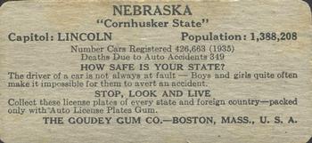1936 Goudey Auto License Plates (R19-1) #NNO Nebraska Back