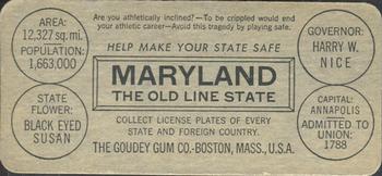 1937 Goudey Auto License Plates (R19-2) #NNO Maryland Back