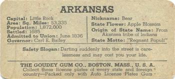 1938 Goudey Auto License Plates (R19-3) #NNO Arkansas Back