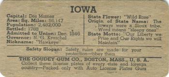 1938 Goudey Auto License Plates (R19-3) #NNO Iowa Back