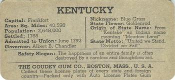 1938 Goudey Auto License Plates (R19-3) #NNO Kentucky Back