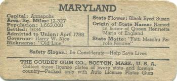 1938 Goudey Auto License Plates (R19-3) #NNO Maryland Back