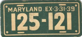1938 Goudey Auto License Plates (R19-3) #NNO Maryland Front