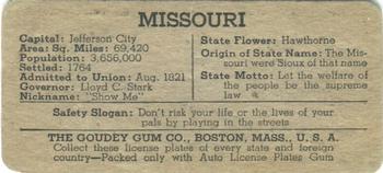 1938 Goudey Auto License Plates (R19-3) #NNO Missouri Back