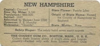 1938 Goudey Auto License Plates (R19-3) #NNO New Hampshire Back