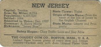 1938 Goudey Auto License Plates (R19-3) #NNO New Jersey Back