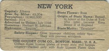 1938 Goudey Auto License Plates (R19-3) #NNO New York Back