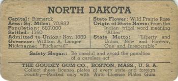 1938 Goudey Auto License Plates (R19-3) #NNO North Dakota Back