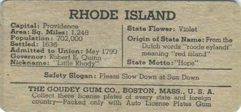 1938 Goudey Auto License Plates (R19-3) #NNO Rhode Island Back