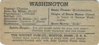1938 Goudey Auto License Plates (R19-3) #NNO Washington Back