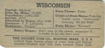 1938 Goudey Auto License Plates (R19-3) #NNO Wisconsin Back