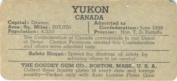 1938 Goudey Auto License Plates (R19-3) #NNO Yukon Back