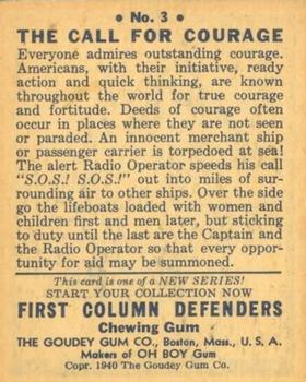 1940 Goudey First Column Defenders (R50) #3 The Call for Courage Back
