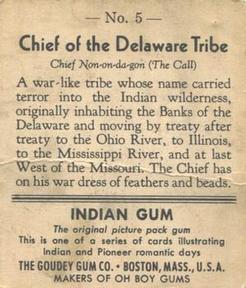1947 Goudey Indian Gum (R773) #5 Chief of the Delaware Tribe Back