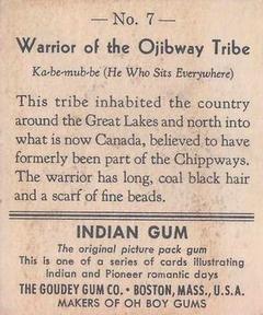 1947 Goudey Indian Gum (R773) #7 Warrior of the Ojibway Tribe Back