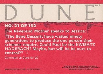 1984 Fleer Dune #21 Is Paul The Kwisatz Haderach? Back