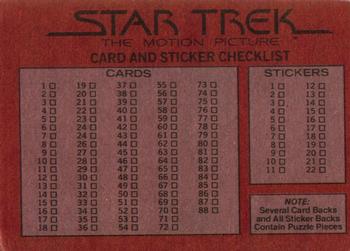 1979 Topps Star Trek: The Motion Picture #1 Title Card Back