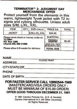 1991 Impel Terminator 2: Judgment Day - Merchandise Offers #NNO Tyvek Jacket Back