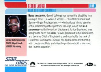 1992 Impel Star Trek: The Next Generation #008 Lt. Commander Geordi LaForge Back