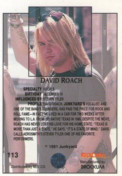 1991 Brockum Rock Cards #113 David Roach Back