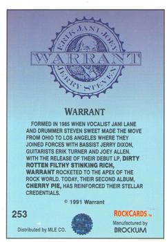 1991 Brockum Rock Cards #253 Warrant Back