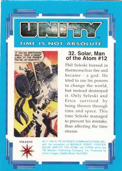 1992 Comic Images Unity: Time Is Not Absolute #32 Solar, Man of the Atom #12 Back