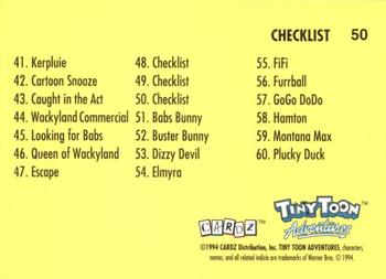 1994 Cardz Tiny Toon Adventures #50 Checklist (Babs & Plucky) Back